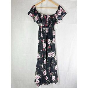 Anthropologie Yumi Kim Chantal Black Pink Floral Maternity Midi Dress Size Small